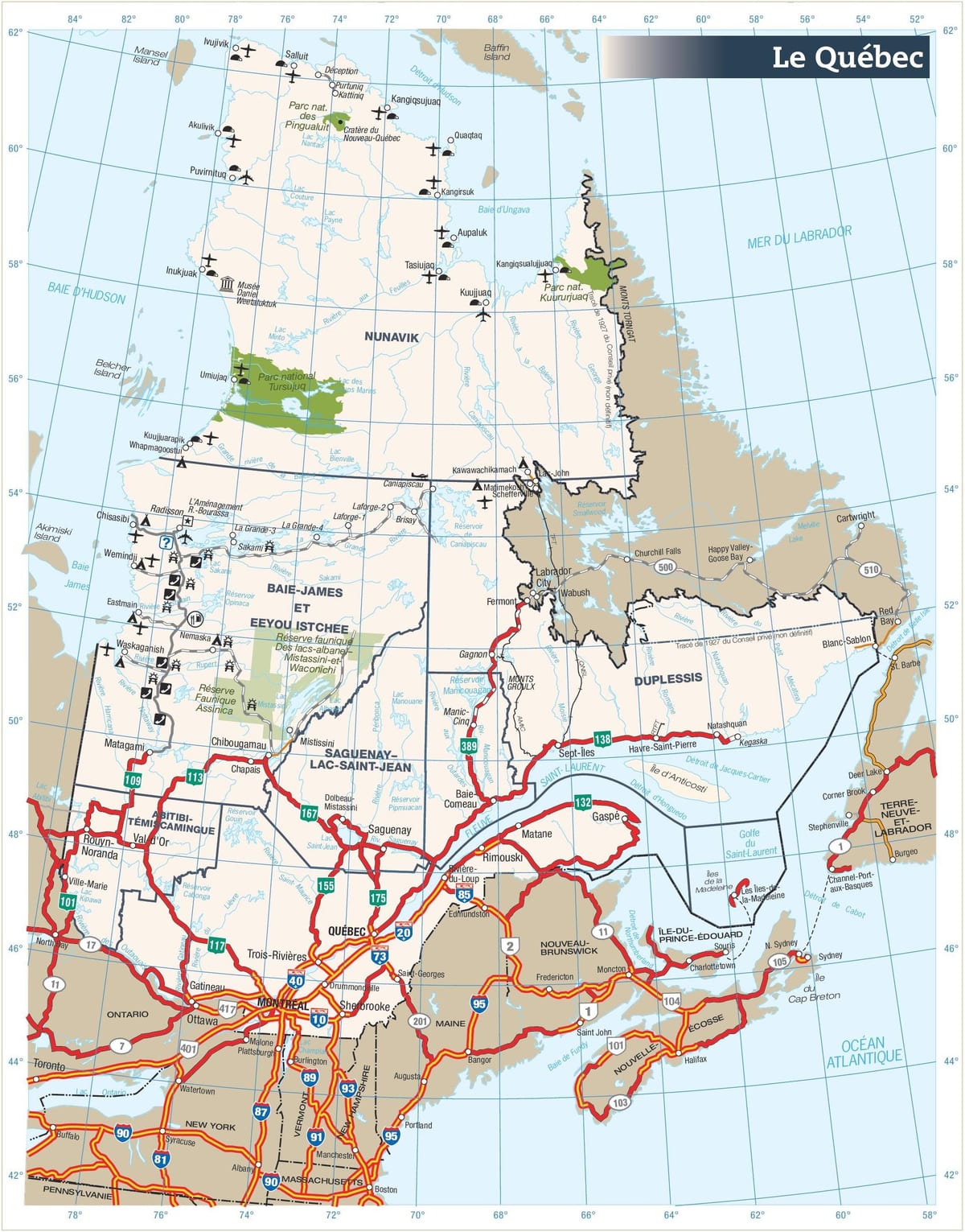 Bản đồ của đường Quebec canada